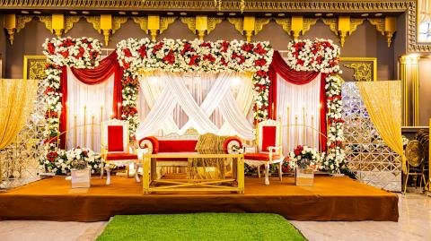 Wedding stage floral arrangement
