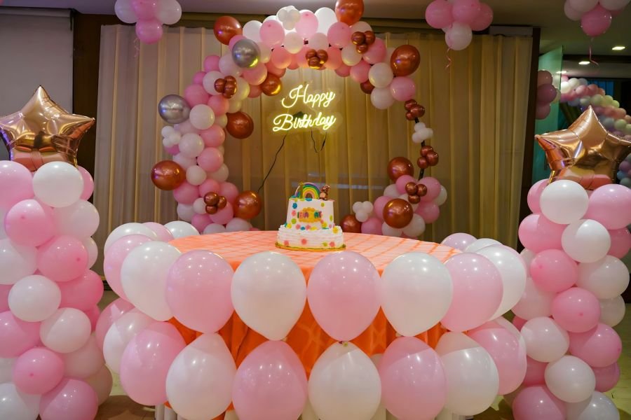 Birthday party balloon arch decoration