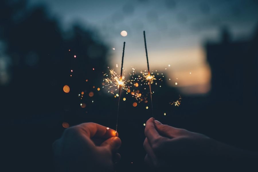 Sparkler special effects at dusk