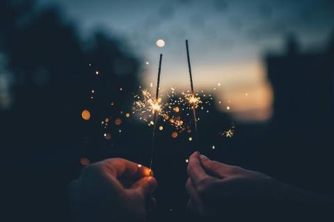 Sparkler special effects at dusk