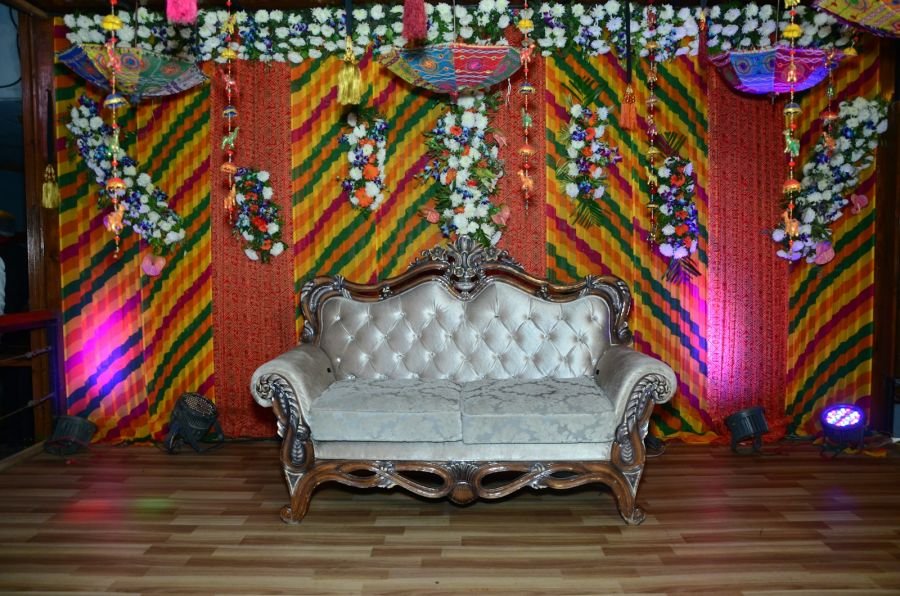 Lounge sofa with festive backdrop
