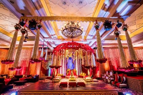 Grand mandap stage with garland columns
