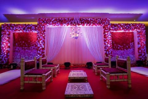 Ceremony lounge seating with floral decor